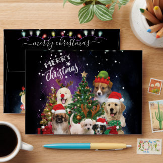 dogs Merry christmas Light Envelope