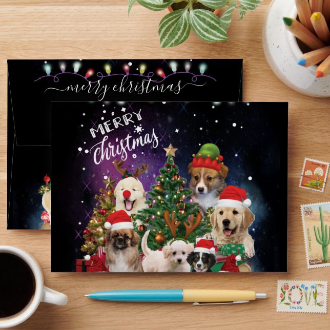 dogs Merry christmas Light Envelope (Desk)