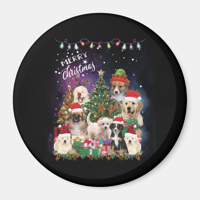 dogs Merry christmas Light Magnet (Front)