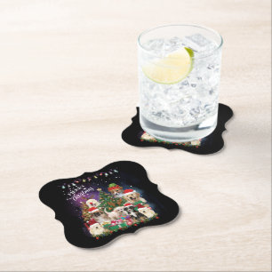 dogs Merry christmas Light Paper Coaster