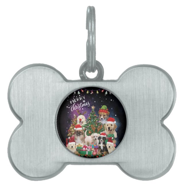 dogs Merry christmas Light Pet ID Tag (Front)