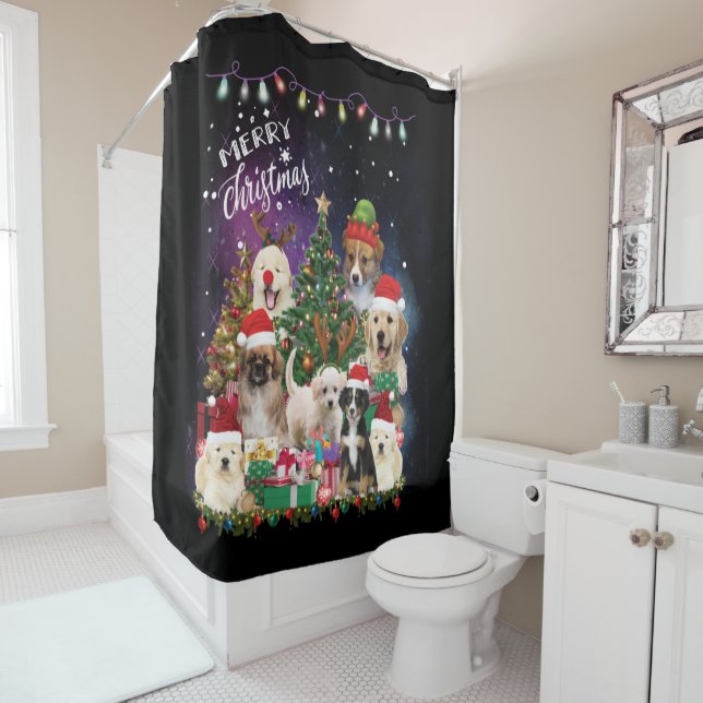 dogs Merry christmas Light Shower Curtain (In Situ)
