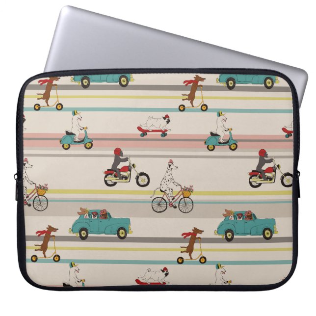 Dogs Moving in Vehicles Pattern Laptop Sleeve (Front)