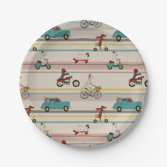 Dogs Moving in Vehicles Pattern Paper Plate (Front)