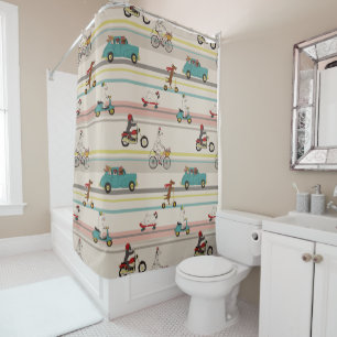 Dogs Moving in Vehicles Pattern Shower Curtain