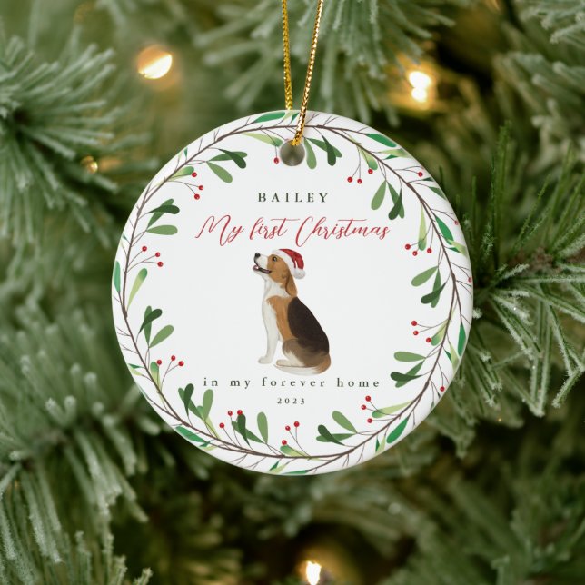 Dog's My First Christmas with Name Beagle Ceramic Tree Decoration (Tree)