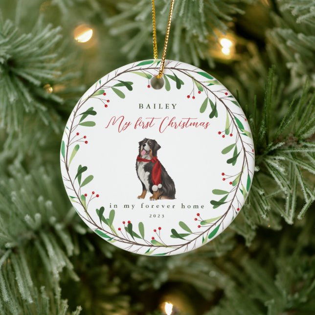 Dog's My First Christmas with Name Bernese Ceramic Tree Decoration (Tree)
