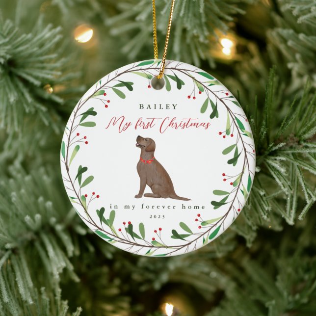 Dog's My First Christmas with Name Chocolate Lab Ceramic Tree Decoration (Tree)