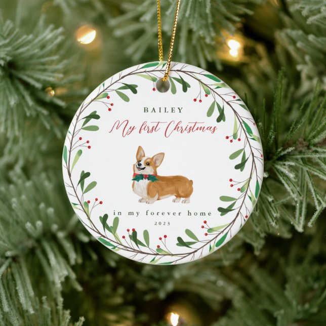 Dog's My First Christmas with Name Corgi Ceramic Tree Decoration (Tree)