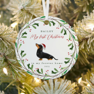 Dog's My First Christmas with Name Dachshund Metal Tree Decoration