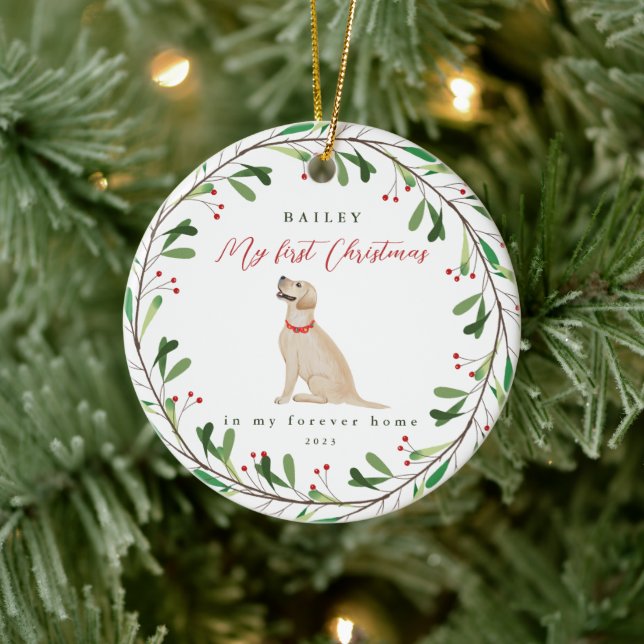 Dog's My First Christmas with Name Golden Lab Ceramic Tree Decoration (Tree)