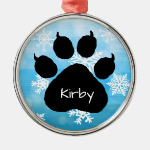 Dog's Name Personalised Paw Print Christmas Metal Tree Decoration