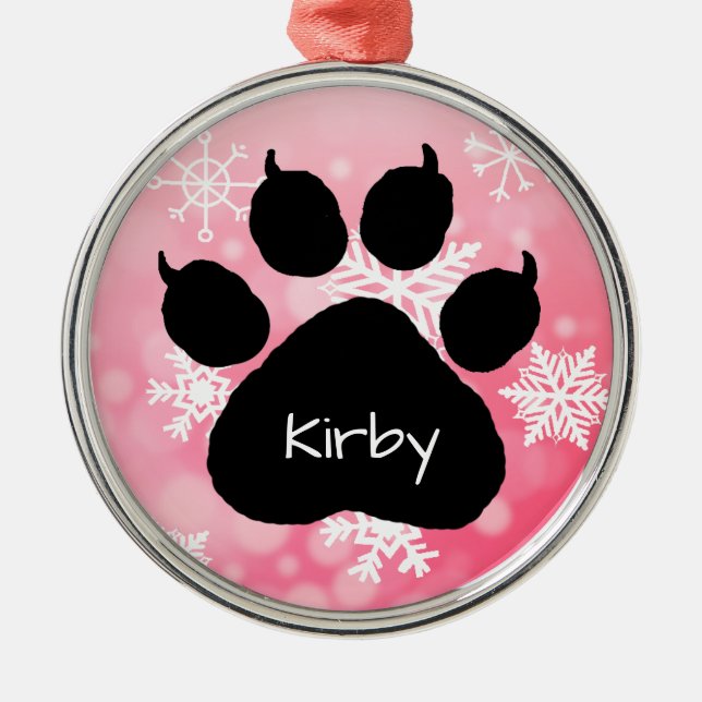 Dog's Name Personalised Paw Print Christmas    Metal Tree Decoration (Front)