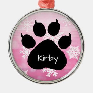 Dog's Name Personalised Paw Print Christmas Metal Tree Decoration