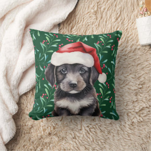 'Dogs of Christmas' cute green dog lover Cushion