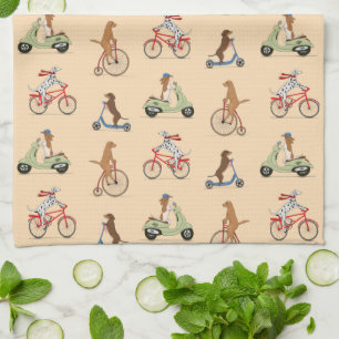 Dogs on Bikes and Scooters - Cream Tea Towel