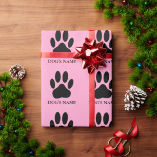 Dog's Pawprint Black and Pink Wrapping Paper