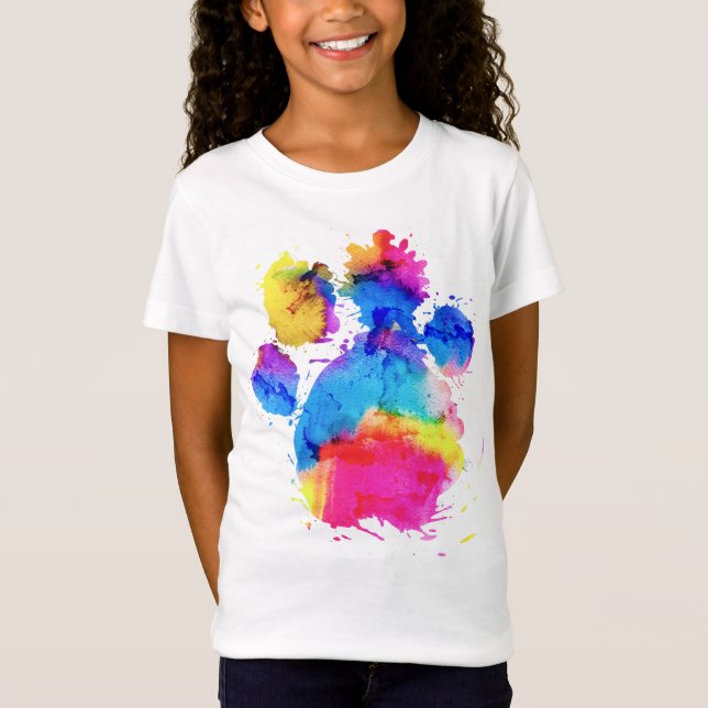 Dog's Pawprint in Colourful Watercolors T-Shirt (Front)