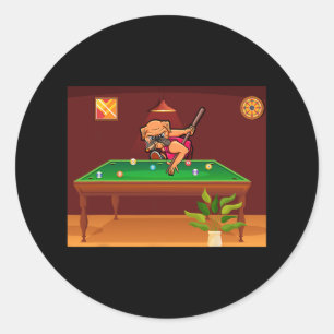 Dogs Playing Billiard Pool Billiards Player Dog Lo Classic Round Sticker