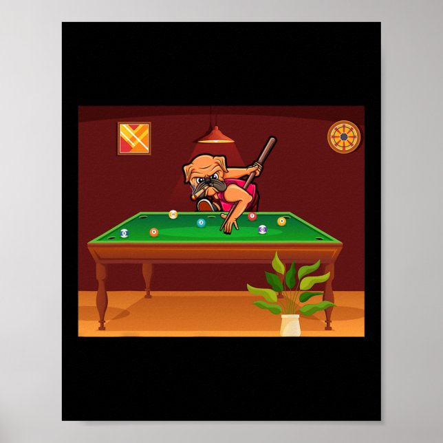 Dogs Playing Billiard Pool Billiards Player Dog Lo Poster (Front)