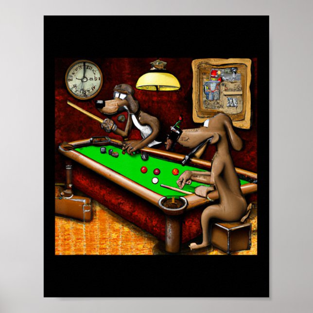 Dogs Playing Billiards  Poster (Front)