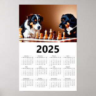 Dogs Playing Chess 2025 Calendar  Poster