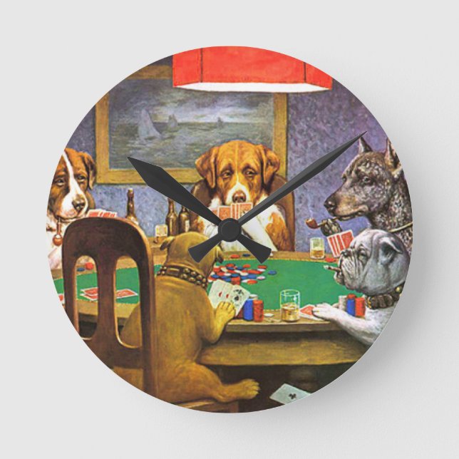 Dogs Playing Poker A Friend In Need Round Clock (Front)