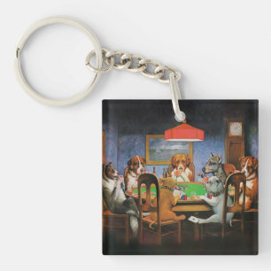 Dogs Playing Poker by C.M. Coolidge Key Ring