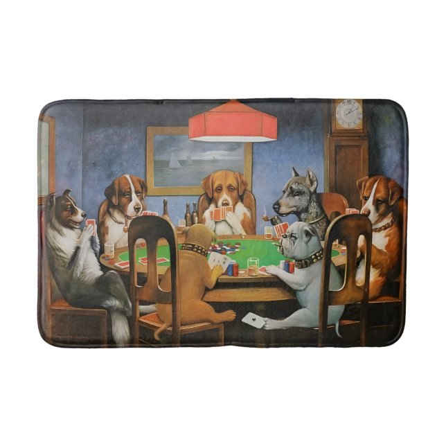 Dogs Playing Poker by Cassius Marcellus Coolidge's Bath Mat (Front)