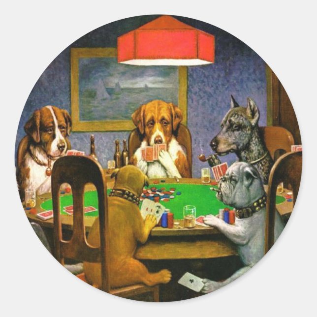 Dogs Playing Poker Classic Round Sticker (Front)