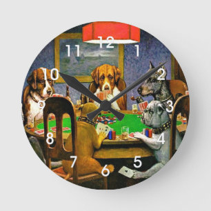 Dogs Playing Poker Round Clock