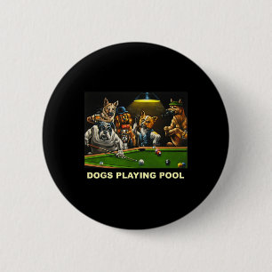 Dogs Playing Pool Art Work Puppies Snooker Pocket 6 Cm Round Badge