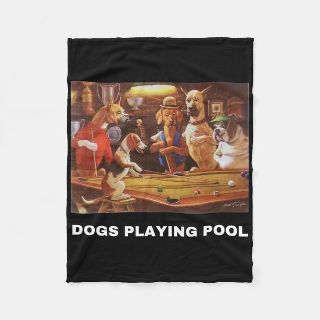 Dogs Playing Pool Art Work Puppies Snooker Pocket  Fleece Blanket (Front)