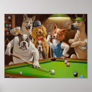 Dogs Playing Pool Billiard by Cassius Marcellus Co Poster