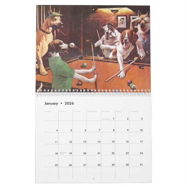 Dogs Playing Pool Calendar (Jan 2026)