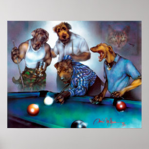 Dogs Playing Pool Poster