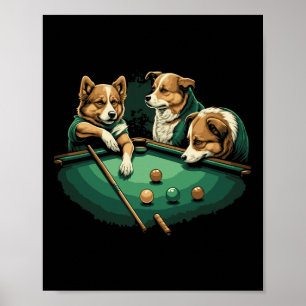 Dogs Playing Pool Table Billiards 8 Ball Poster