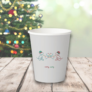 Dogs Playing with Christmas Lights Party Paper Cups