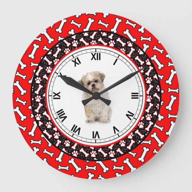 Dog's Portrait Dog Bone Cute Pooch Frame Large Clock (Front)