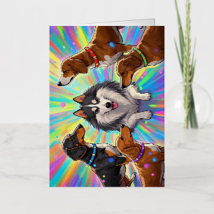 Dogs Puppies with rainbow background Foil Greeting Card