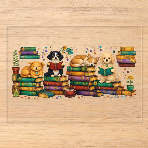 Dogs Reading Books Cosy Library Scene Acrylic Invitations