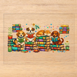 Dogs Reading Books Cosy Library Scene Acrylic Invitations