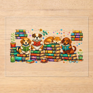 Dogs Reading Books Cozy Library Scene Acrylic Invitations