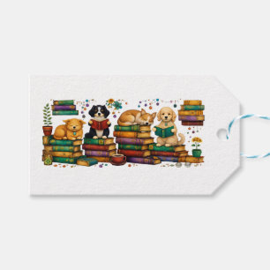 Dogs Reading Books Cozy Library Scene Gift Tags
