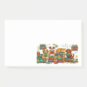 Dogs Reading Books Cozy Library Scene Post-it Notes