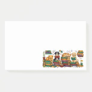Dogs Reading Books Cozy Library Scene Post-it Notes