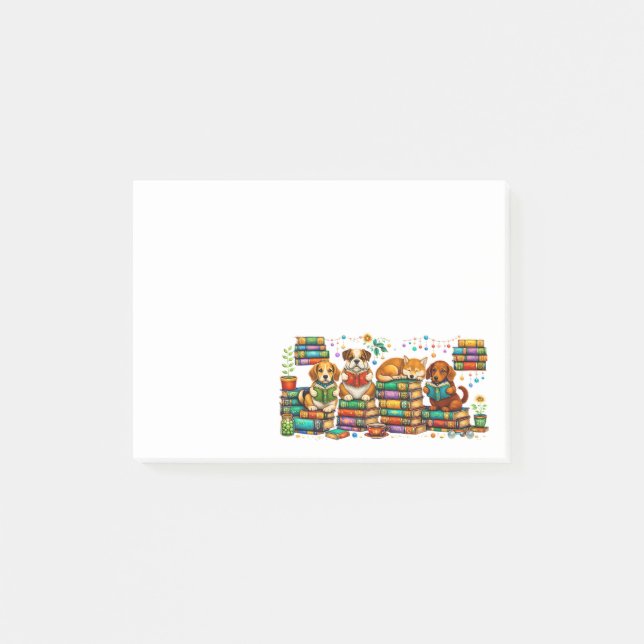 Dogs Reading Books Cozy Library Scene Post-it Notes (Front)