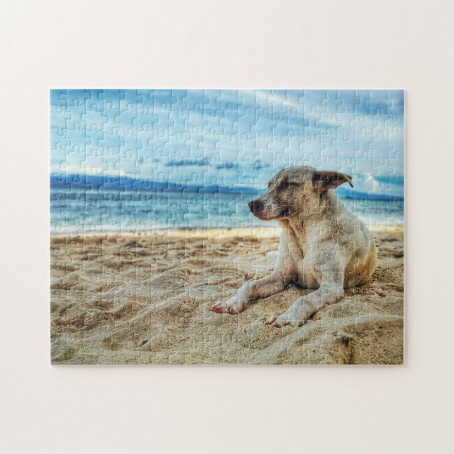 Dog's Relaxing Day at the Beach, Ocean Sand & Sun Jigsaw Puzzle (Horizontal)