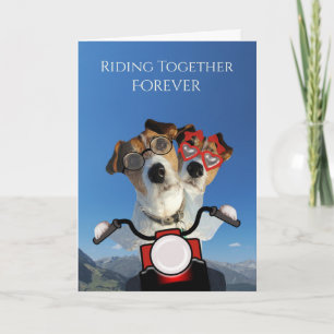 Dogs Ride on a Motorcycle for Wedding Announcement