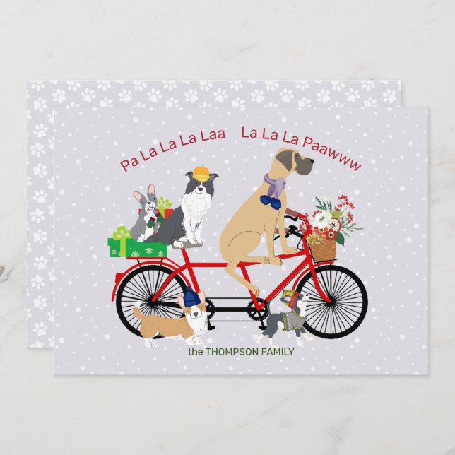 Dogs Riding a Bicycle Presents basket Christmas Card (Front/Back)